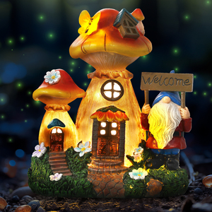 ตุ๊กตาโนมตกแต่งสวนสำหรับเป็นของขวัญ งานฝีมือเรซิ่น บ้านนางฟ้า ตุ๊กตาคนแคระกลางแจ้งพร้อมบ้านเห็ดสำหรับจัดสวน ตกแต่งภูมิทัศน์ ไฟพลังงานแสงอาทิตย์ - Product Image 2