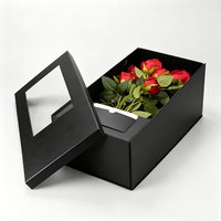 Boîte cadeau noire personnalisée pour fleurs, boîte en carton longue OEM ODM avec couvercle transparent pour bouquets de roses et arrangements floraux