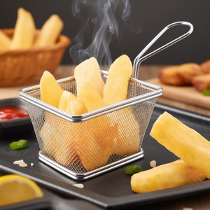 Mini cestino quadrato in acciaio inox con manico per friggere e servire - Product Image 3