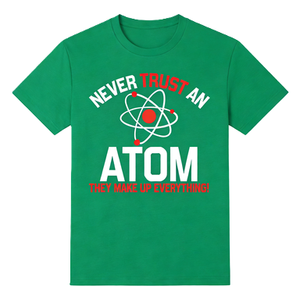 เสื้อยืดแขนสั้นผ้าฝ้ายพิมพ์ลายกราฟิกสำหรับผู้ชายแนววิทยาศาสตร์ "อย่าไว้ใจอะตอม" - Product Image 2