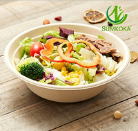 Bol à salade rond Sumkoka 500 ml en bagasse de canne à sucre biodégradable, jetable, compatible micro-ondes, qualité alimentaire, avec couvercle