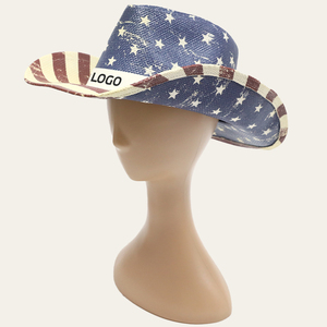 Custom <strong>Pattern</strong> USA Flag Football Outdoor Summer Distressed Star Stripes Waterproof Bulk Jazz Beach Cowboy Cowgirl Straw <strong>Hat</strong> - Product Image 1