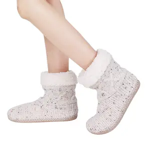 2024 Vrouwen Winter Vloer Schoenen Indoor Home Slippers Gebreide Anti-Slip Antislip Zachte Warme Laarzen