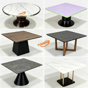Table de restaurant moderne, plateau en marbre noir et blanc, base en acier inoxydable, durable, usage commercial, hôtels, bistrots, restaurants - Product Image 2
