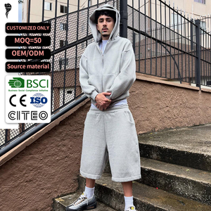 Manufacturer HIgh Quality Two Piece Short Sweat Suit <b>Set</b> Double Hooded Baggy Tracksuit for Men - Product Image 1