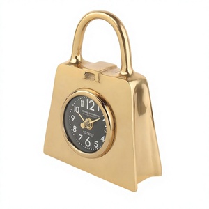 Golden Metal Handbag Shape Desk <b>Clock</b> With Circular Dial Design - Product Image 2