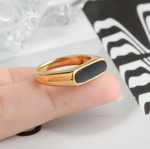 Trendy Yin Yang <strong>Signet</strong> Striped <strong>Signet</strong> <strong>Ring</strong> 18k <strong>Gold</strong> Plated Stainless Steel Chunky Statement Enamel <strong>Ring</strong> for <strong>Ladies</strong> - Product Image 4