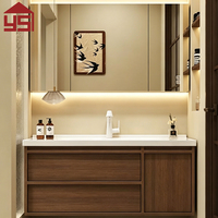 Meubles de salle de bain personnalisables en bois de noyer, durables, en bois massif, vente en gros, miroir LED anti-buée avec rangement
