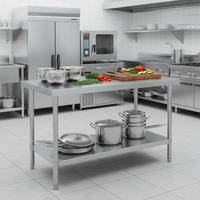 Table de préparation industrielle en acier inoxydable à 2 niveaux avec étagère inférieure et pieds réglables pour hôtel, restauration, boulangerie, cuisine