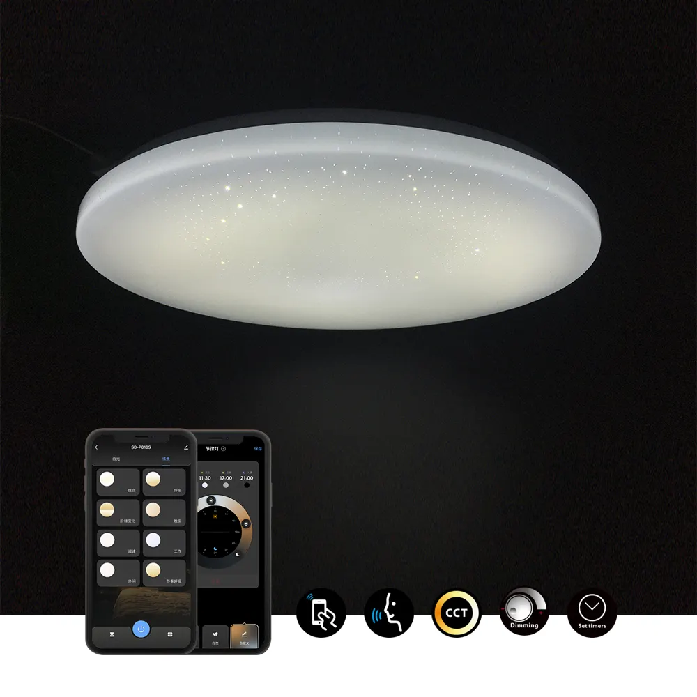 Round Surface Mounted White With Star Cct+dim Tuya Smart Control Bedroom Led Ceiling Light