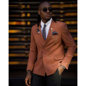 ダブルブレストメンズスーツフォーマルピークラペルブレザーファッションレギュラーレングスフラットフロントウエディングパーティー<span class=keywords><strong>2</strong></span>ピースジャケットパンツ衣装 - Product Image 1