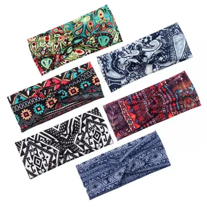 New Custom Boho Headbands Geometric Triangle Floral Check Stripe Hairbands for Women Classic Paisley Bandana Hair Accessories