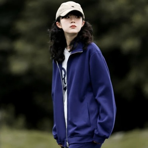 Veste en coton brodée sportive d'automne pour l'extérieur, entièrement zippée, avec logo personnalisé, double face, col montant et fermeture éclair - Product Image 5