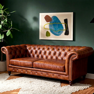 Sofá Chesterfield de Cuero Imperial de Grano Completo Personalizado, 3 Plazas, Estilo Mid-Century, Cuero Genuino <span class=keywords><strong>Vintage</strong></span> para Apartamento, Villa u Hotel - Product Image 4