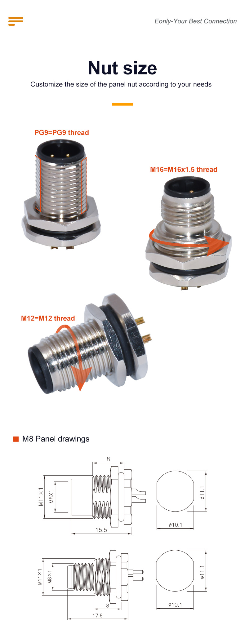 CuZn TPU M12 Panel Mount Connector IP68 M12 Series Connector With Wire Terminal Fasten