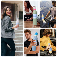 Bouteille d'eau isotherme en acier inoxydable grande capacité couleur macaron avec boucle de transport et double couvercle à bec verseur pour le sport