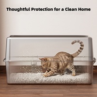Bac à litière semi-fermé surdimensionné en acier inoxydable, anti-évasion, avec clôture haute, toilettes pour chats, fournitures pour animaux de compagnie