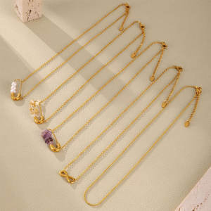 Collier personnalisé en acier inoxydable 316L plaqué or 14K 18K PVD, bijoux fins, collier à fermoir en forme de trombone avec pierres naturelles pour femmes - Product Image 2