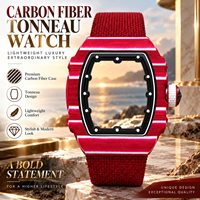 Montre mécanique de créateur de haute qualité, design sportif, boîtier tonneau squelette creux en fibre de carbone TPT rouge, bracelet en nylon, modèle 6702