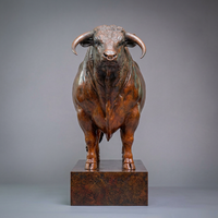 Sculpture de taureau debout en bronze antique artisanale, 1,2 m de haut, figurine réaliste de bétail pour hall d'entreprise, villa, cour