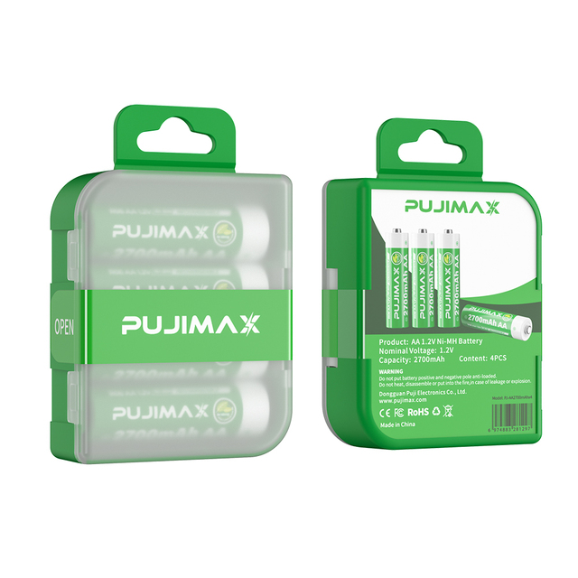 PUJIMAX New Rechargeable 1.2V AA Ni-MH Battery 2700mah Ni-mh Battery Pack Nimh Cylindrical Battery with Hanging Packing Box