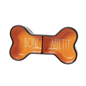 Knochen Appetit 2 Orange und Schwarz Sided Pet Dish Hunde knochens chale Suppe Keramik schale