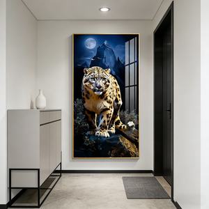 Art mural 3D personnalisé moderne, décoration de salon d'hôtel, minimaliste, imprimé HD, animaux léopard, peinture en porcelaine cristalline - Product Image 3