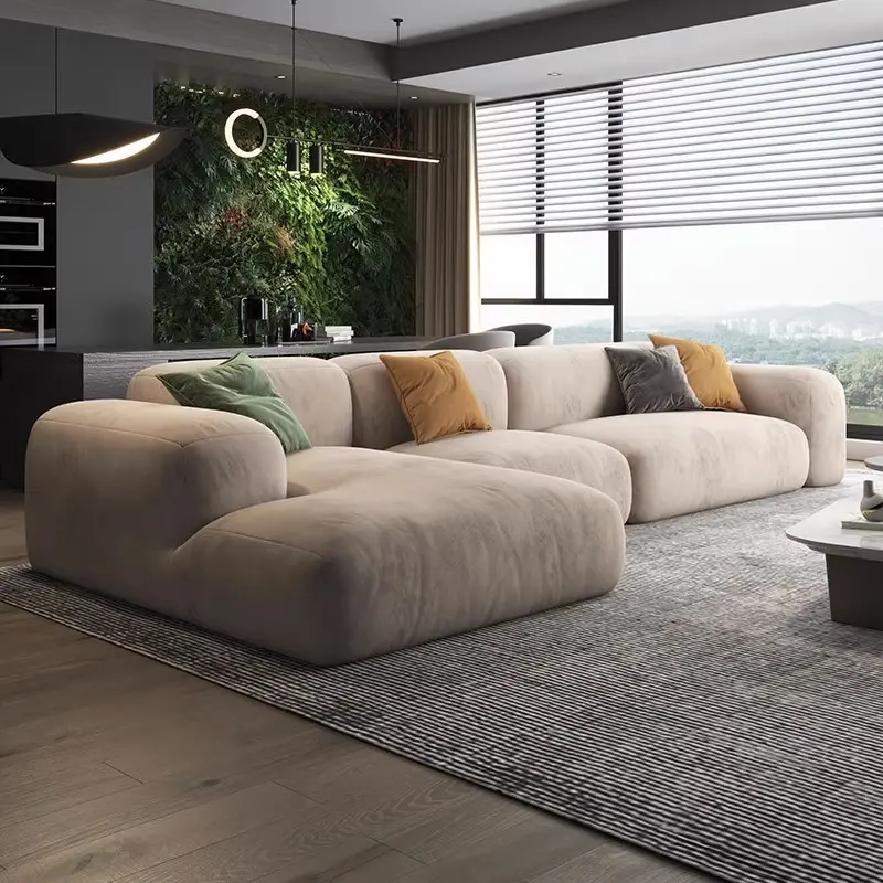 ATUNUS Nordisch L-Form Wohnzimmer-Luxussofa Möbel Bodenbeläge Modul-Sofa Couch-Set mit 3 Stühlen