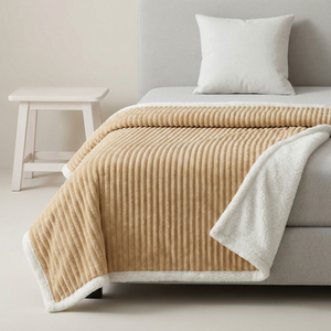 Decorative Hotel Bed Runner 3D Ribbed Flannel Fleece <b>Throw</b> Blanket Solid Color <b>Sofa</b> Couch <b>Cover</b> for Guest Room Decor - Product Image 1