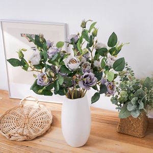 Roses artificielles CallaFloral grises et violet foncé, branche unique, bouquet pour décoration intérieure - Product Image 1