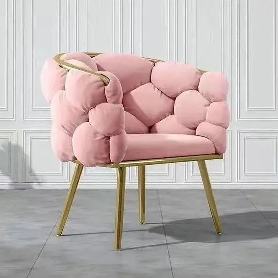 सोफे गुलाबी सस्ते धातु नॉर्डिक एकल मखमल कार्यालय कुर्सी लक्जरी डिजाइन असबाबवाला आधुनिक घर कमरे में रहने वाले सोफे सेट फर्नीचर