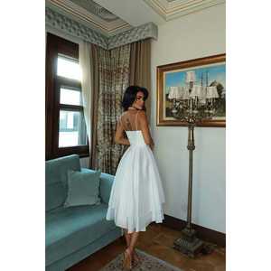 Minivestido Blanco con Detalle de Ventana, Spandex de Alta Calidad, Cintura Imperio, Estilo Bohemio con Volantes, Formal para Graduación y Otras Ocasiones, Talla XL - Product Image 1