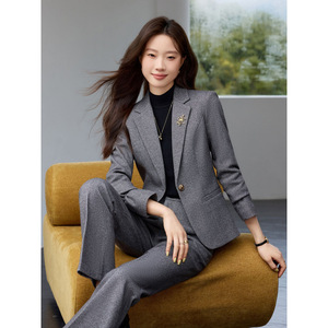 Women's Woolen Suit Set Solid Color Anti-Wrinkle Slim Fit Casual Business Wear - Product Image 4