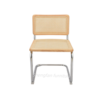 Chaises de salle à manger modernes en bois massif, style mid-century, dossier en rotin tressé durable, pieds chromés, pour la maison, l'hôtel, le café, l'extérieur