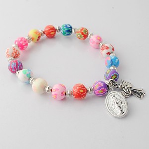 Braccialetto Cattolico <span class=keywords><strong>con</strong></span> Perline Rotonde Multicolore da 8mm, Medaglia della Vergine Maria e Ciondolo <span class=keywords><strong>Angelo</strong></span>, Gioielli Religiosi - Product Image 6