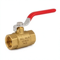 Robinet à bille en laiton de 1/2 pouce avec filetage femelle, levier rouge, fermeture à quart de tour, PN16 pour l'alimentation en eau