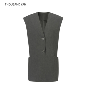 <span class=keywords><strong>Gilet</strong></span> de costume gris pour <span class=keywords><strong>femme</strong></span>, 6 % <span class=keywords><strong>laine</strong></span> mélangée, col en V minimaliste, coupe longue sans manches - Product Image 1