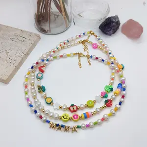 LS-B5124 Cute min Fruit charms necklace MAMA lovely pearl chain necklace girls gifts fashion necklace ins hot