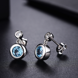bonitas joyas personalizadas de plata esterlina 925 piedras preciosas de topacio azul natural pendientes colgantes para damas - Product Image 2
