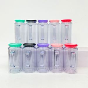 12oz 16oz Pre Drilled <b>Double</b> <b>Wall</b> Snow Globe Glitter Plastic Acrylic Cup Coffee Mug Tumbler with Hole Plug Handle - Product Image 4