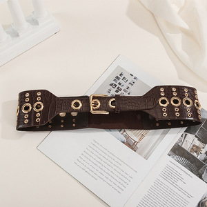 Nouvelle <span class=keywords><strong>ceinture</strong></span> large pour <span class=keywords><strong>femme</strong></span> <span class=keywords><strong>2022</strong></span>, <span class=keywords><strong>tendance</strong></span>, avec rivets décoratifs, <span class=keywords><strong>ceinture</strong></span> élastique pour manteau, <span class=keywords><strong>ceinture</strong></span> de contrôle de la taille extensible et élégante, en cuivre - Product Image 3
