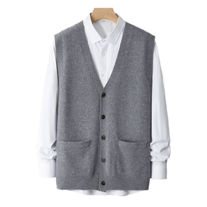 Cárdigan de Hombre, Nuevo, Estilo Ejecutivo, 100% Lana, Grueso, Cuello en V, Transpirable, Antiarrugas, Cierre de un Botón, Moderno, Cómodo y Suave - Product Image 1