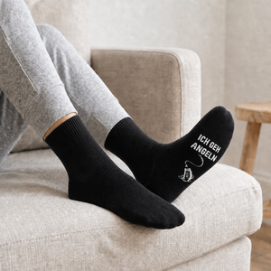 Chaussettes de pêche pour hommes, motif texte allemand amusant, noires, cadeau pour pêcheur, anniversaire, fête des pères, respirantes, personnalisées, pour sports de plein air - Product Image 3