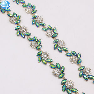 Robe de garniture de couture en cristal vert étincelant baguage décoratif chaîne de coupe en cristal garnitures de chaîne en strass - Product Image 5