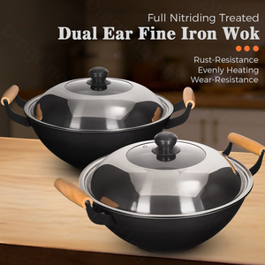 Juego de <span class=keywords><strong>Wok</strong></span> de Hierro Fino con Nitruración Profunda, Mango de Madera Ecológico, Exterior Pulido, Capacidad de 3-4L para Cocina - Product Image 2