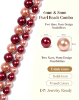 Perles rondes en nacre couleur bordeaux et champagne de 6 mm et 8 mm en gros pour la fabrication de bijoux, bracelets, boucles d'oreilles et fournitures d'artisanat DIY
