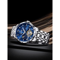 Montre de luxe pour homme, entièrement automatique, mécanique, résistante à l'eau 3BAR, cadran à aiguilles, verre Hardlex, bracelet en acier inoxydable