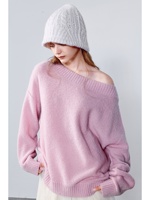 Pull en cachemire pur à 100 %, anti-rides, respirant, pour femme, col rond oversize, tricoté, chaud et doux pour l'hiver