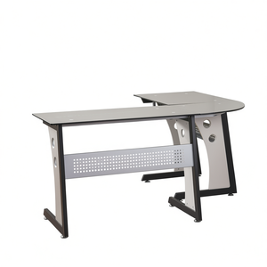 Escritorio de Oficina en Forma de L de Vidrio Gris Negro, Diseño Moderno y Contemporáneo, Muebles Comerciales Independientes - Product Image 1