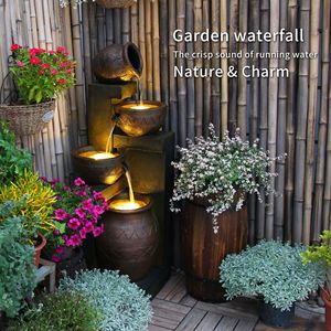 Fuente de agua de resina Chunshan para decoración de jardín exterior con luz LED, cascada de 3 niveles para patio, jardín y paisajismo. - Product Image 4